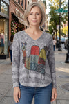 Inoah "Sir Benjamin" Long Sleeve V-Neck Top T644BR-AF91