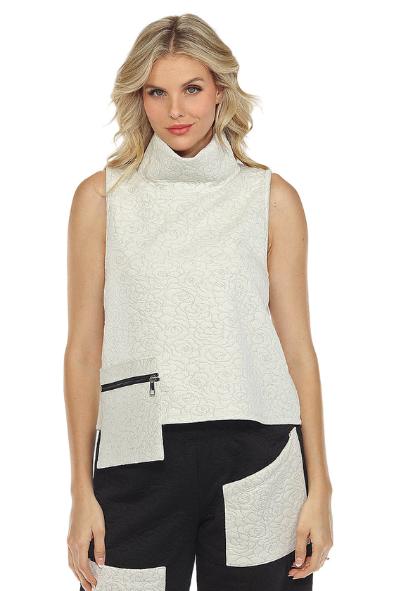 Inoah Sleeveless Quilted One Pocket Top in Ivory T1565NB-IVORY