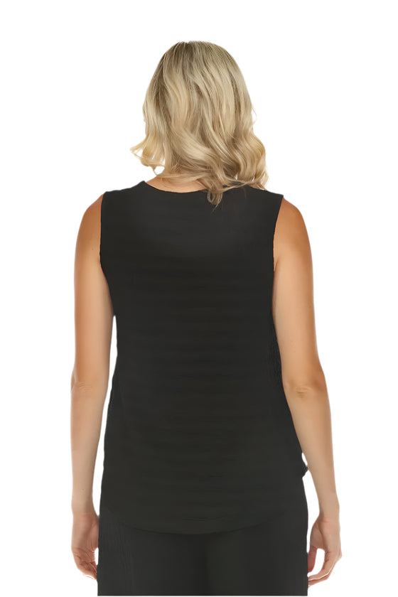 Inoah Sleeveless Waffle Crew Neck Tank in Black NT1208WKB-BLACK