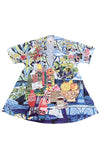 Inoah Spring Pastime Short Sleeve A-Line Top in Sky Blue