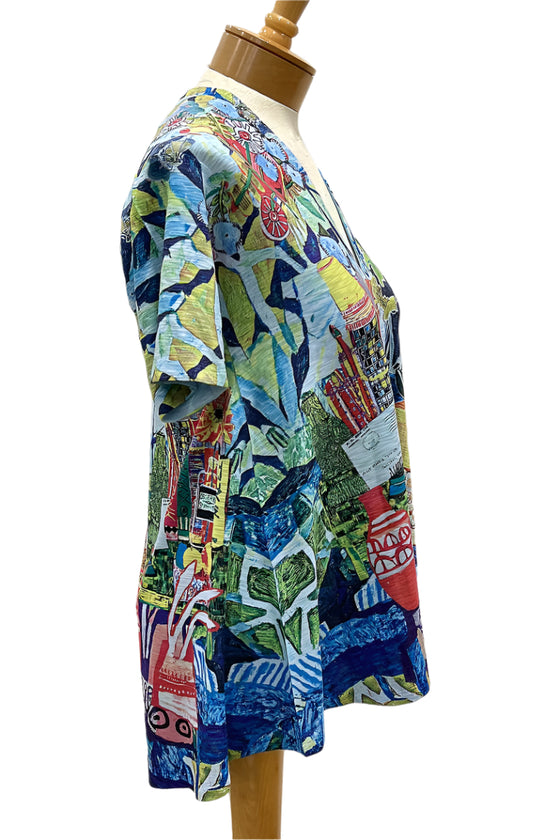 Inoah Spring Pastime Short Sleeve A-Line Top in Sky Blue