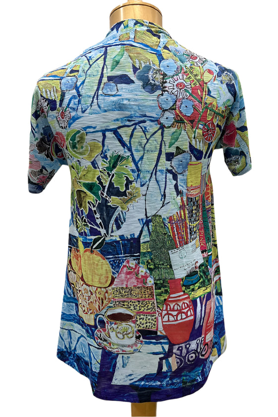 Inoah Spring Pastime Short Sleeve A-Line Top in Sky Blue