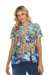 Inoah Spring Pastime Short Sleeve A-Line Top in Sky Blue
