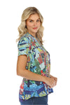 Inoah Spring Pastime Short Sleeve A-Line Top in Sky Blue