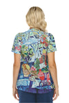 Inoah Spring Pastime Short Sleeve A-Line Top in Sky Blue