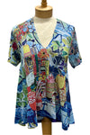 Inoah Spring Pastime Short Sleeve A-Line Top in Sky Blue