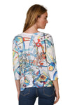 Inoah "Summer Stories" 3/4 Sleeve V-Slit Neck Burn Out Top T1623BO-AE138