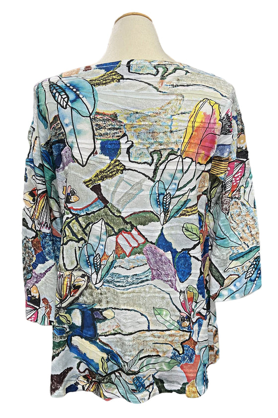 Inoah Sweet Lily 3/4 Sleeve Asymmetrical Crew Neck Top T1233SM-AD16