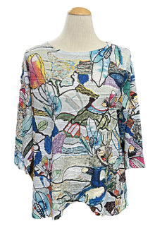  Inoah Sweet Lily 3/4 Sleeve Asymmetrical Crew Neck Top T1233SM-AD16