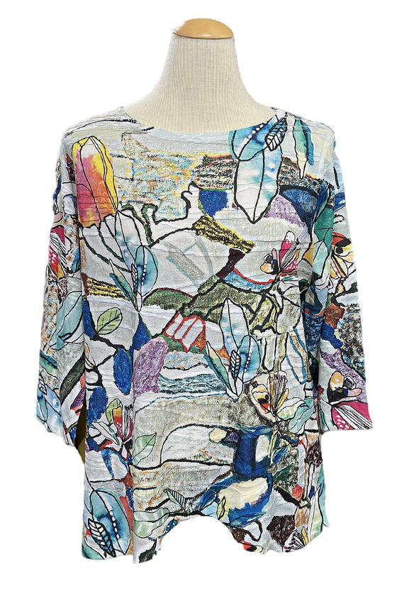 Inoah Sweet Lily 3/4 Sleeve Asymmetrical Crew Neck Top T1233SM-AD16