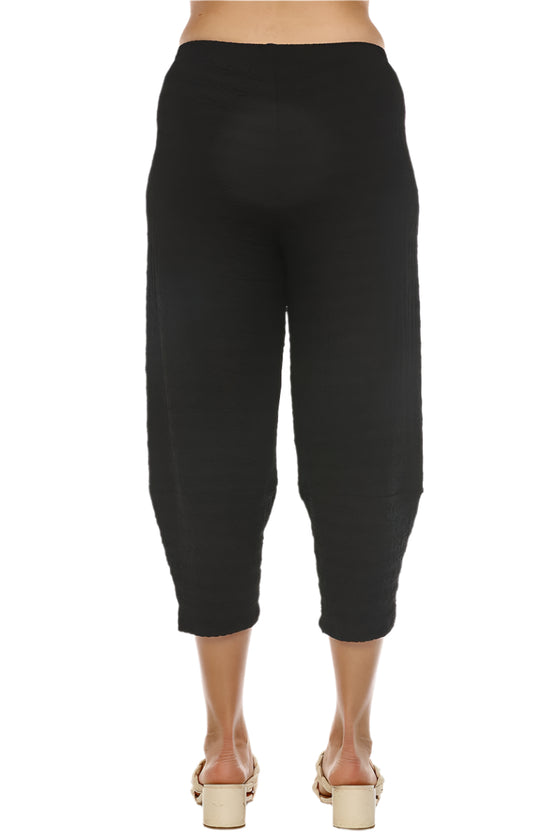 Inoah Tulip Hem Waffle Pants in Black B217WKB-BLACK
