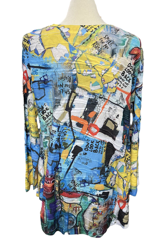 Inoah Vibrant Vibes A-Line Long Sleeve V-Neck Top T1075SM-AD19