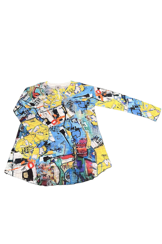 Inoah Vibrant Vibes A-Line Long Sleeve V-Neck Top T1075SM-AD19