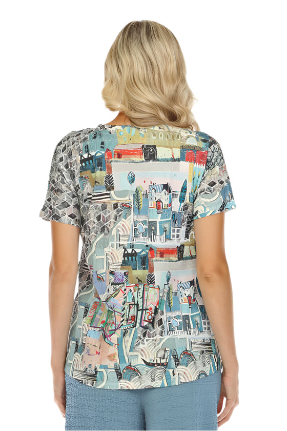 Inoah West Lane Short Sleeve Waffle V-Neck Hi-Lo Top NT667WK-AC63