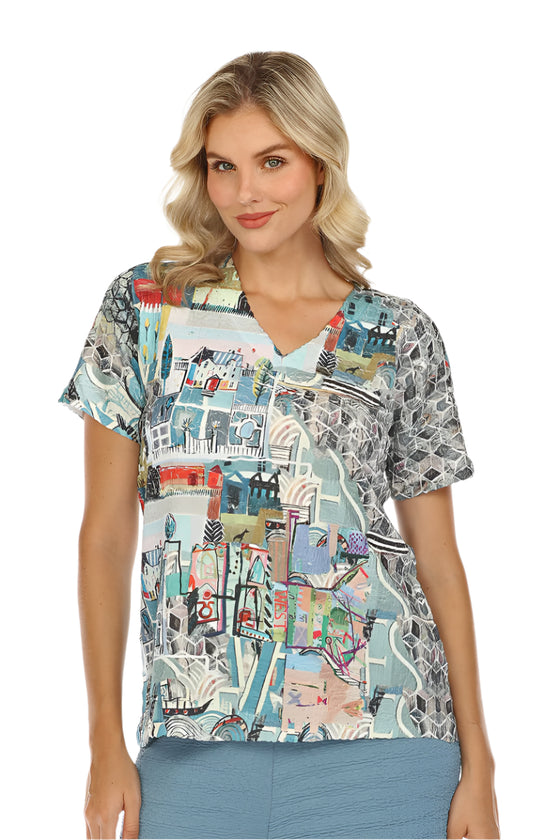 Inoah West Lane Short Sleeve Waffle V-Neck Hi-Lo Top NT667WK-AC63