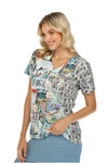 Inoah West Lane Short Sleeve Waffle V-Neck Hi-Lo Top NT667WK-AC63
