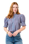 Ivy Jane Block Floral Tuck Blouse in Blue