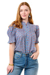 Ivy Jane Block Floral Tuck Blouse in Blue