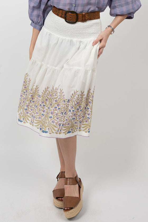 Ivy Jane Border Block Print Skirt in White