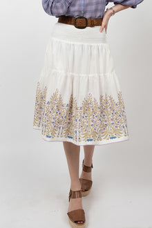  Ivy Jane Border Block Print Skirt in White