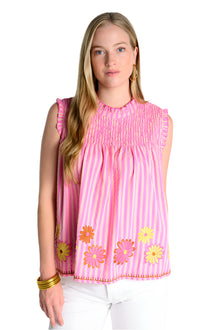  Ivy Jane Candy Striped Daisy Top in Pink Style 650416