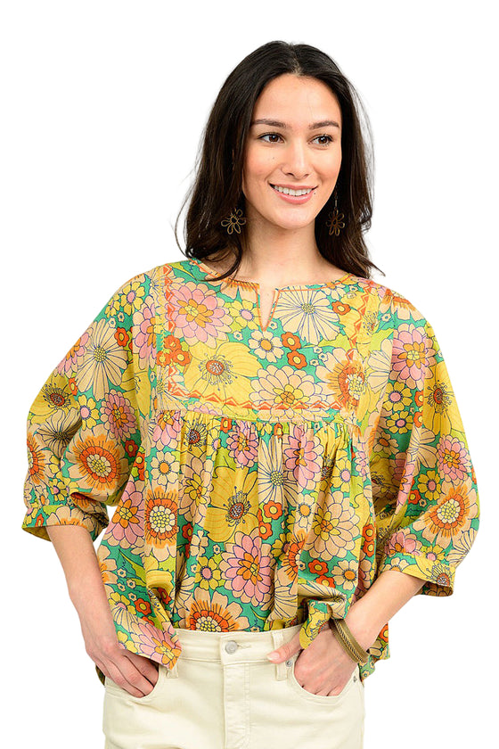 Ivy Jane Daisy Popover Top in Green Style 621585