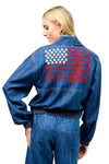 Ivy Jane Denim Flag Embroidery Bomber Jacket Style 121186