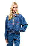 Ivy Jane Denim Flag Embroidery Bomber Jacket Style 121186
