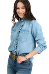 Ivy Jane Denim Ruffled Snap Shirt in Indigo Style 630338