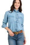 Ivy Jane Denim Ruffled Snap Shirt in Indigo Style 630338