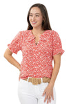 Ivy Jane Ditsy Poet Top in Red Style 641502