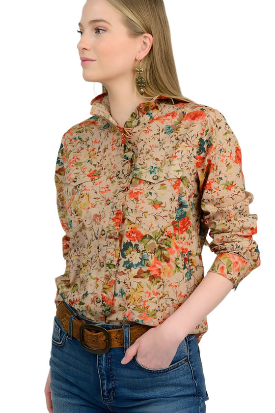 Ivy Jane Eyelet Floral Snap Shirt in Tan Style 621497