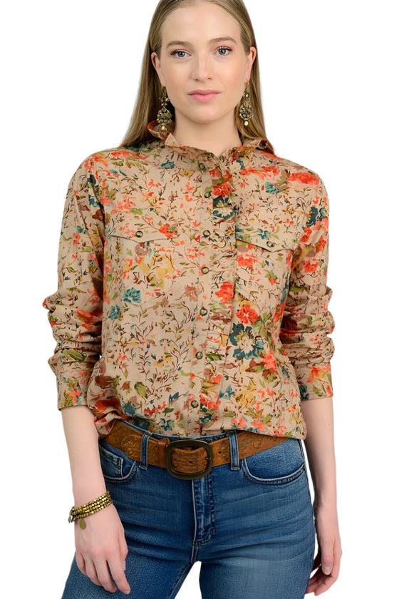 Ivy Jane Eyelet Floral Snap Shirt in Tan Style 621497