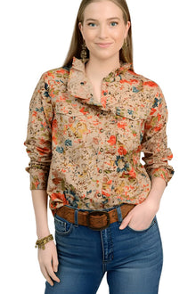  Ivy Jane Eyelet Floral Snap Shirt in Tan Style 621497