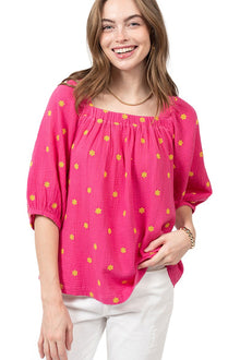  Ivy Jane Eyelet Gauze Top in Pink - Style 650367