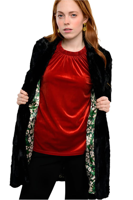 Ivy Jane Faux Fur Car Coat in Black Style 130207