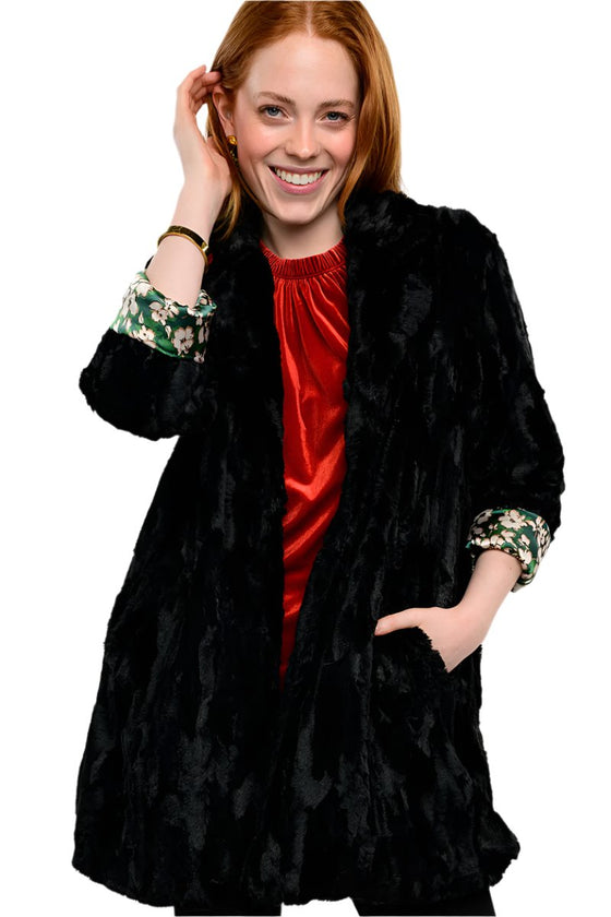 Ivy Jane Faux Fur Car Coat in Black Style 130207