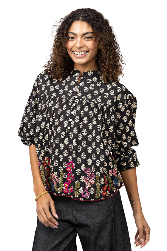 Ivy Jane Field Of Flowers Top in Black Style 630385