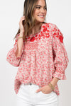 Ivy Jane Floral Embroidered Top in Red