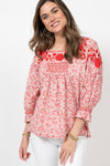 Ivy Jane Floral Embroidered Top in Red