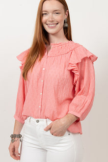  Ivy Jane Flounce Over Sleeve Top in Coral