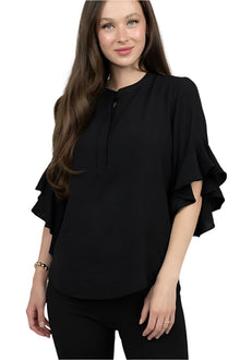  Ivy Jane Flutter Sleeve Top in Black Style 630357