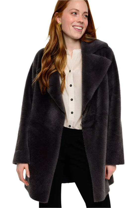 Ivy Jane Faux Fur & Suede Coat in Grey Style 130210