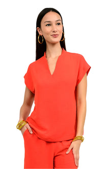  Ivy Jane Funnel Collar Top in Tomato Style 650419