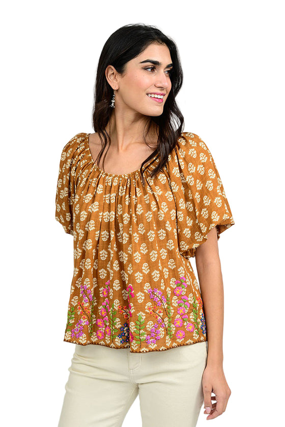 Ivy Jane Garden Of Flowers Top in Rust Style 621589
