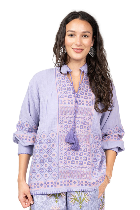 Ivy Jane Gauze Cross Stitch Top in Periwinkle Style 630403