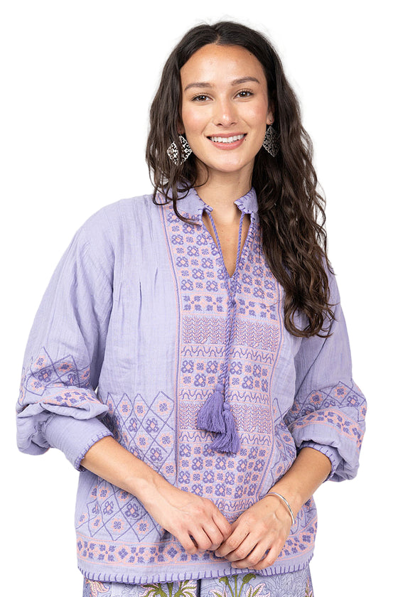 Ivy Jane Gauze Cross Stitch Top in Periwinkle Style 630403