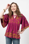 Ivy Jane Gauzee Embroidered Top in Berry