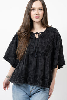  Ivy Jane Gauzee Embroidered Top in Black
