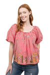 Ivy Jane Gingham & Flowers Top in Red Style 641504